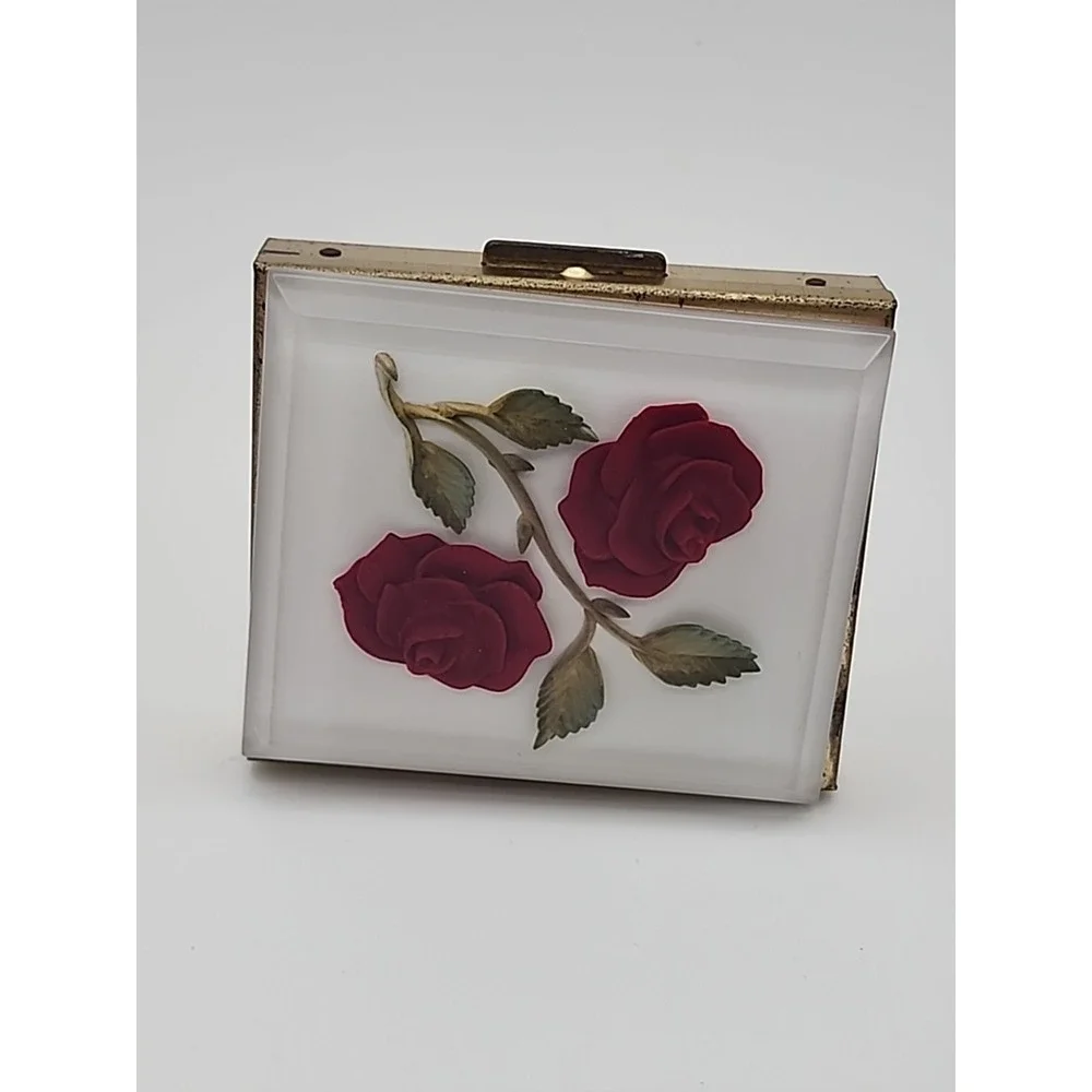 Bircraft Hand Crafted Lucite Reverse Carved Red Rose Pillbox Trinket Box READ